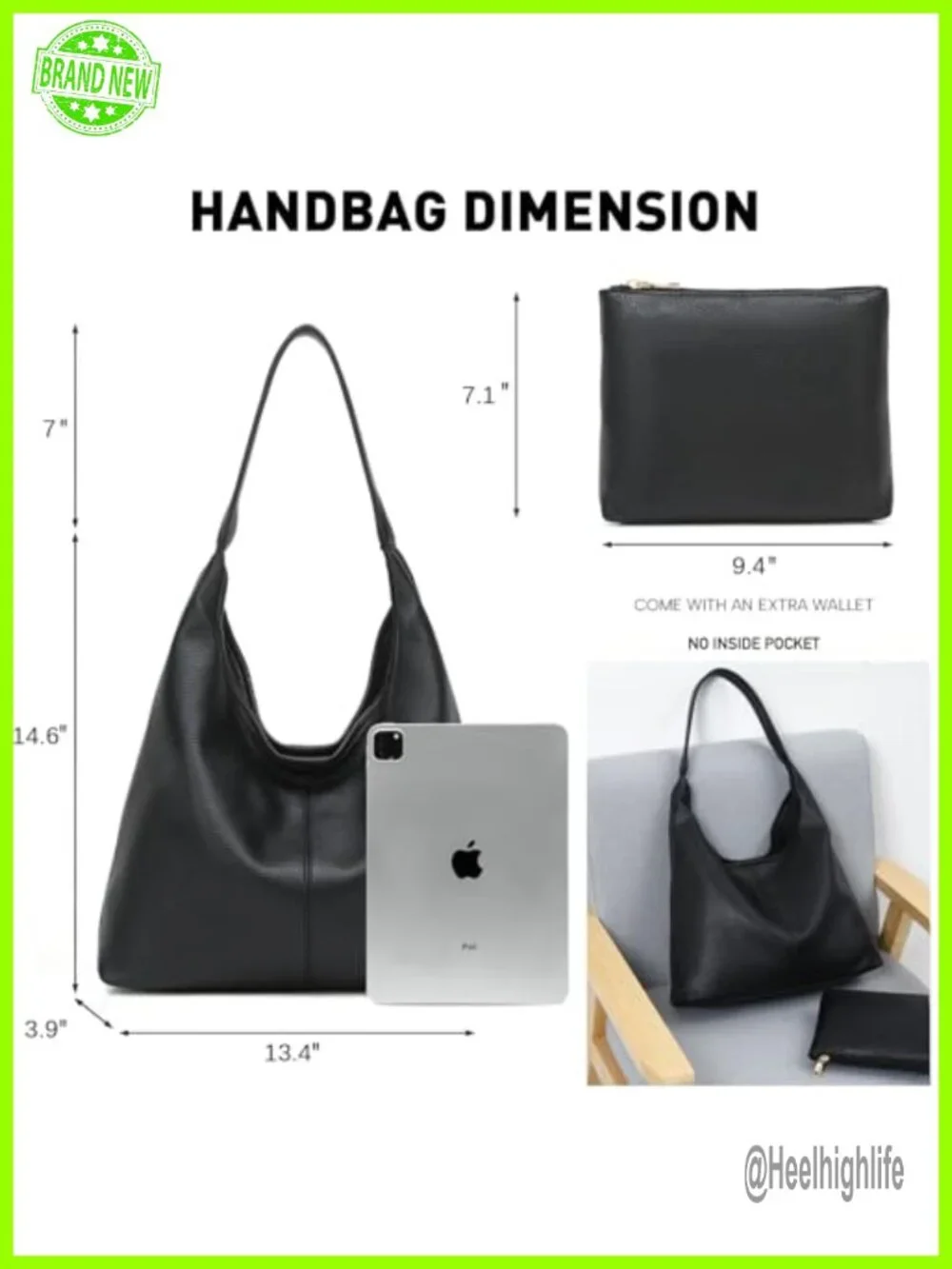 Vegan Leather Slouchy Hobo Shoulder Bag Tote Purse for Work Travel